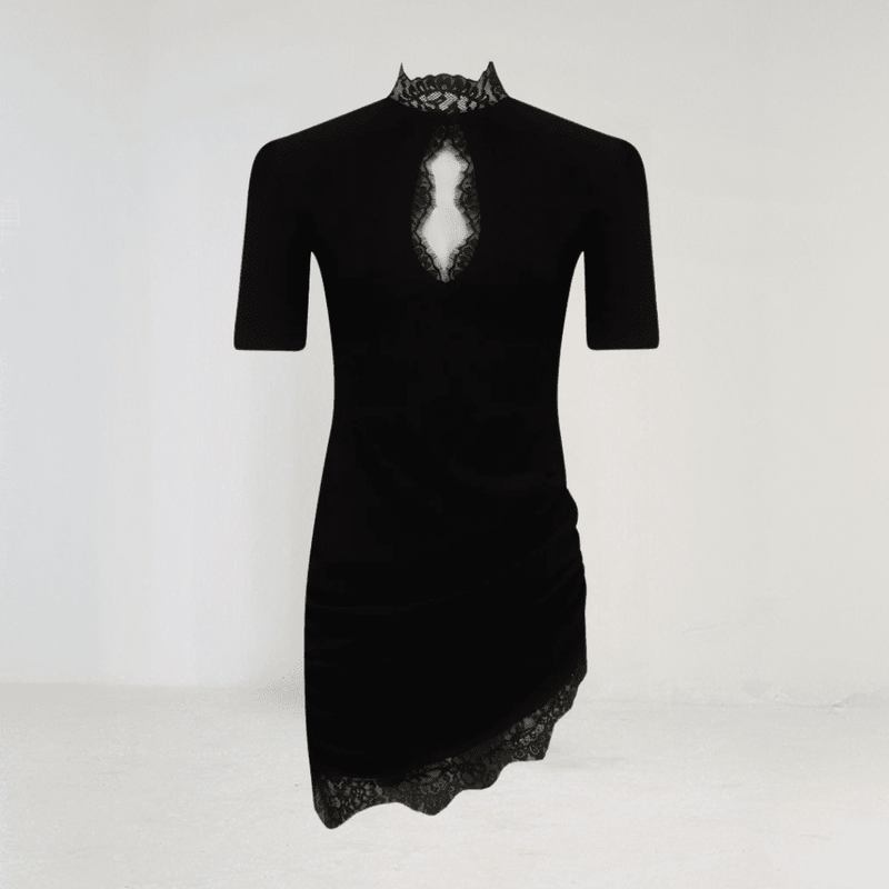 Noir Celeste Cut-Out Lace Mini Dress