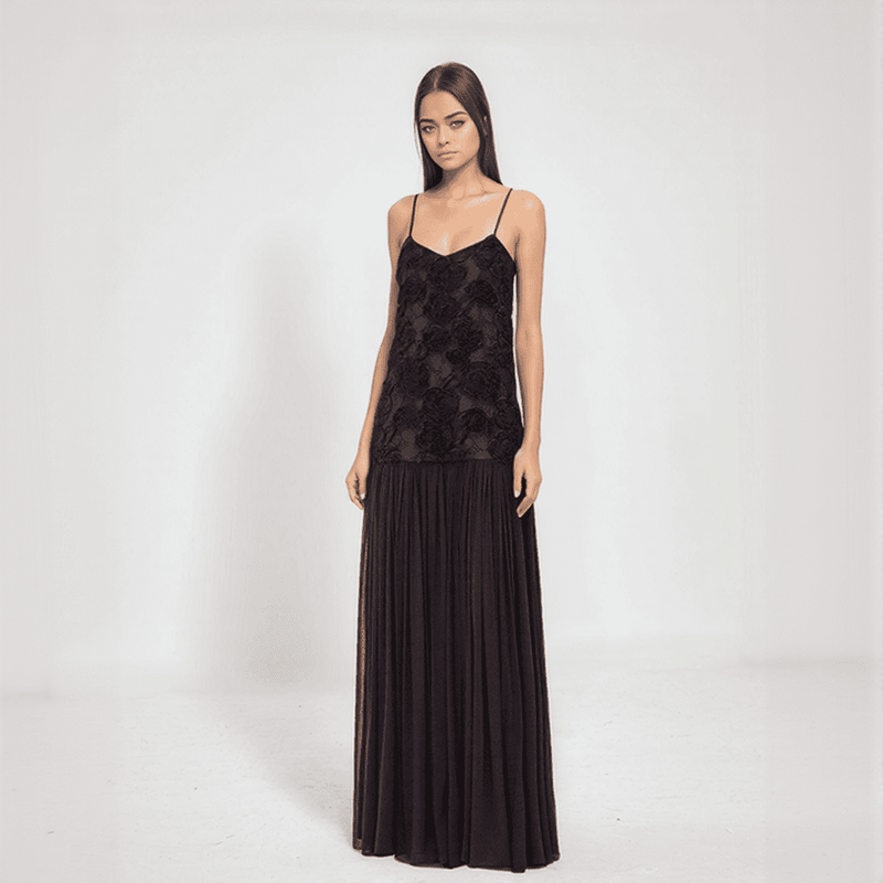 Amara 3D Floral Chiffon Maxi Dress