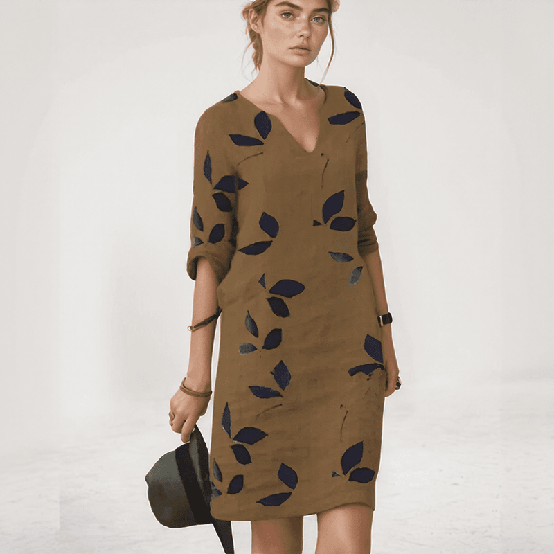 Solene Leaf Print Shirt Dress